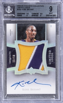 2004/05 UD "Exquisite Collection" Limited Logos #KB2 Kobe Bryant Signed Game Used Patch Card (#13/50) – BGS MINT 9/BGS 10